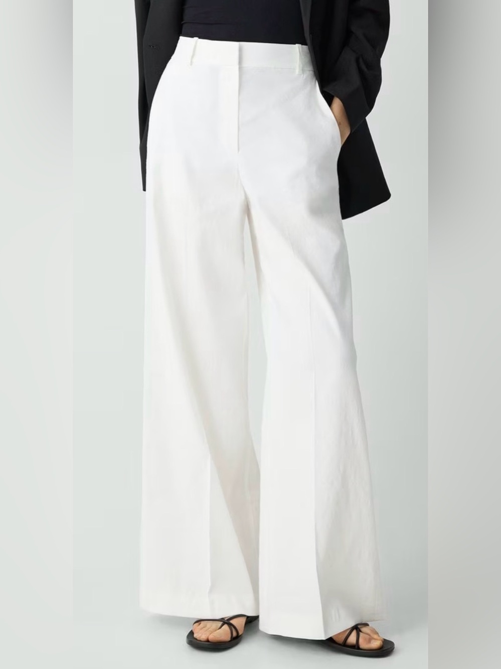 Theory High-Waist Wide-Leg Pant in Good Linen | color: white crunch | size: 4